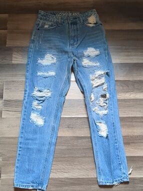 GOGO Light Blue High-Rise Distressed Mom Jeans
